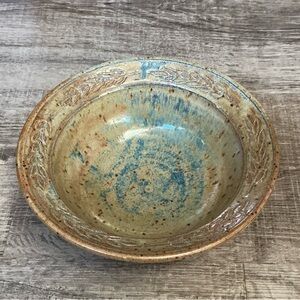 Studio Pottery Stoneware Handmade Speckled Bowl Vintage, Signed 7 Inch Engraved